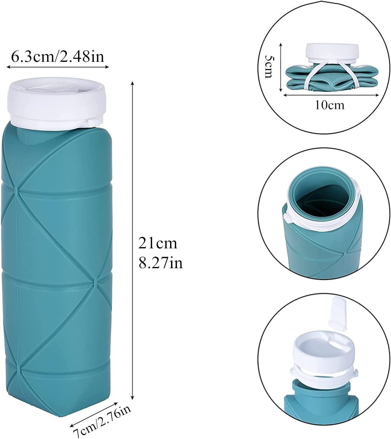 Collapsible Water Bottle Leakproof Valve BPA Free Silicone Foldable Water Bottle for Gym Camping Sports Lightweight Travel Bottle (Dark Green) - Pink image number 2