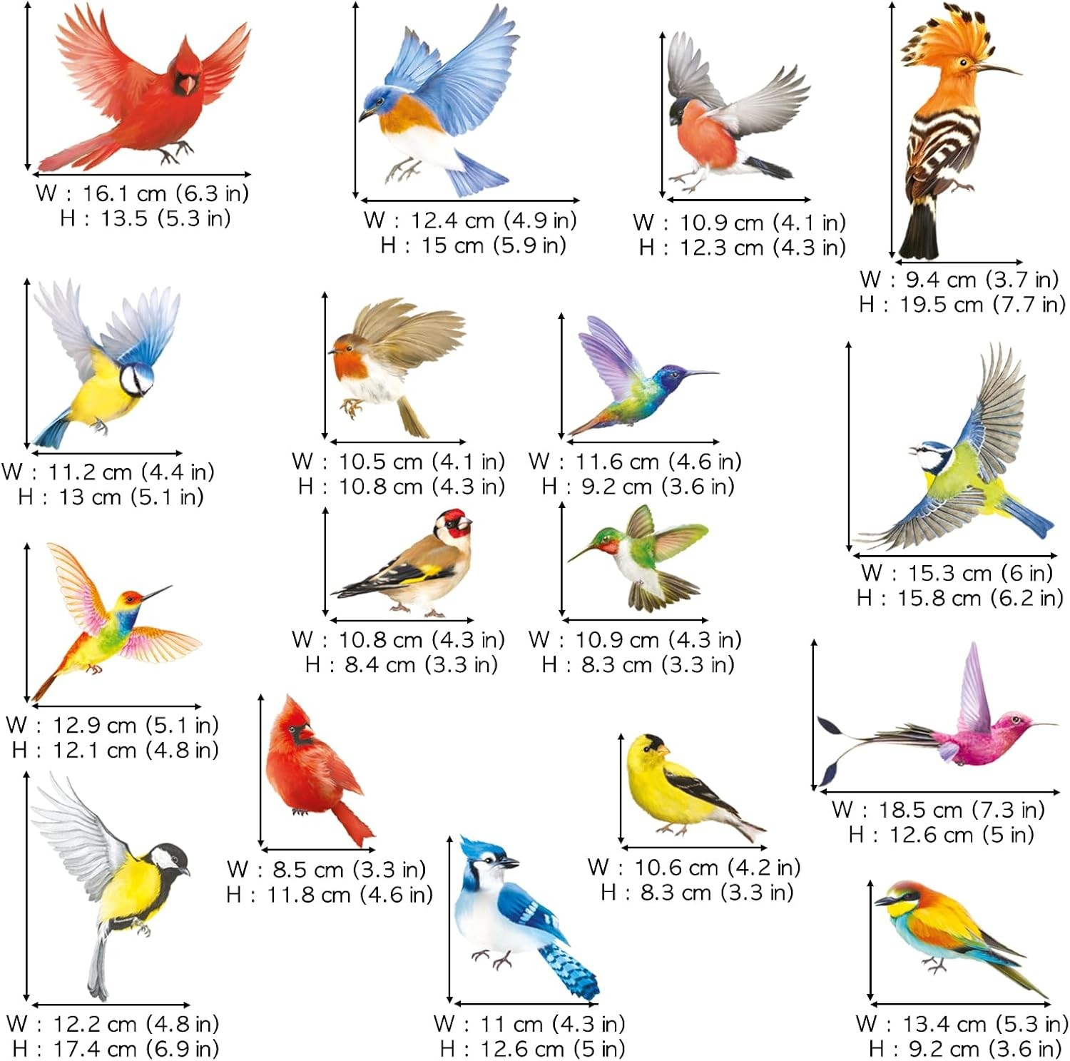DECOWALL CDS4-9003 Beautiful Birds Static Cling Window Stickers Reuseble for Prevent Glass Flying Anticollision Bird Strike Decals - Double Sided Print Set of 17 Birds image number 2