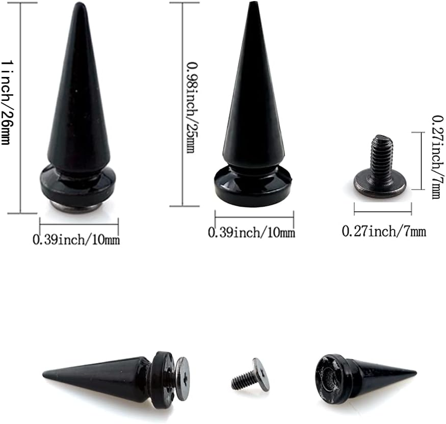 FAZHBARY 40 Pairs Black Cone Spikes Punk Rivets and Screwback Studs Metal Bullet Spikes Studs for Clothing DIY Leather Craft image number 1