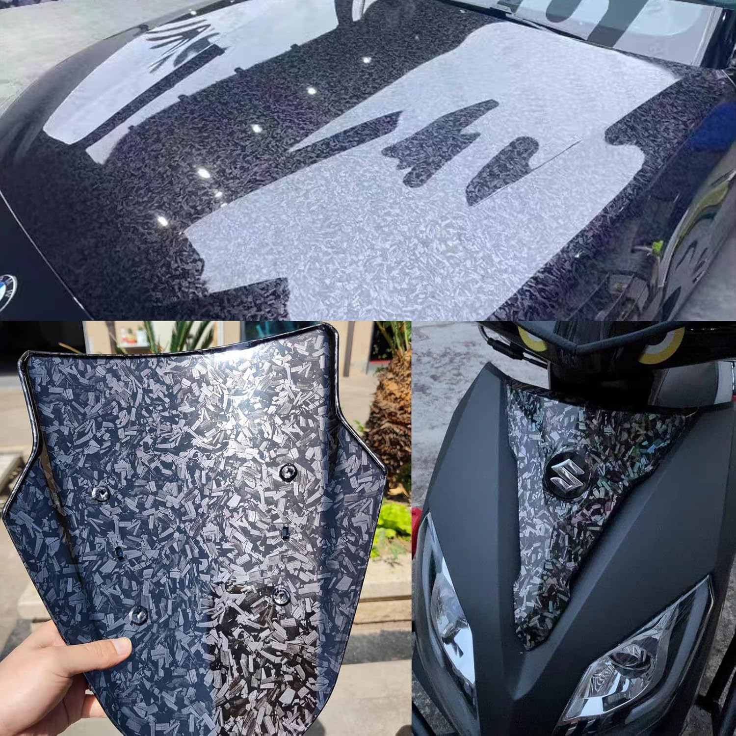 Green Forged Carbon Fiber Vinyl Wrap, High Gloss Car Wrap Vinyl Roll Auto DIY Decal Sticker Film Sheet Air Release Self-Adhesive Decor Vinyl