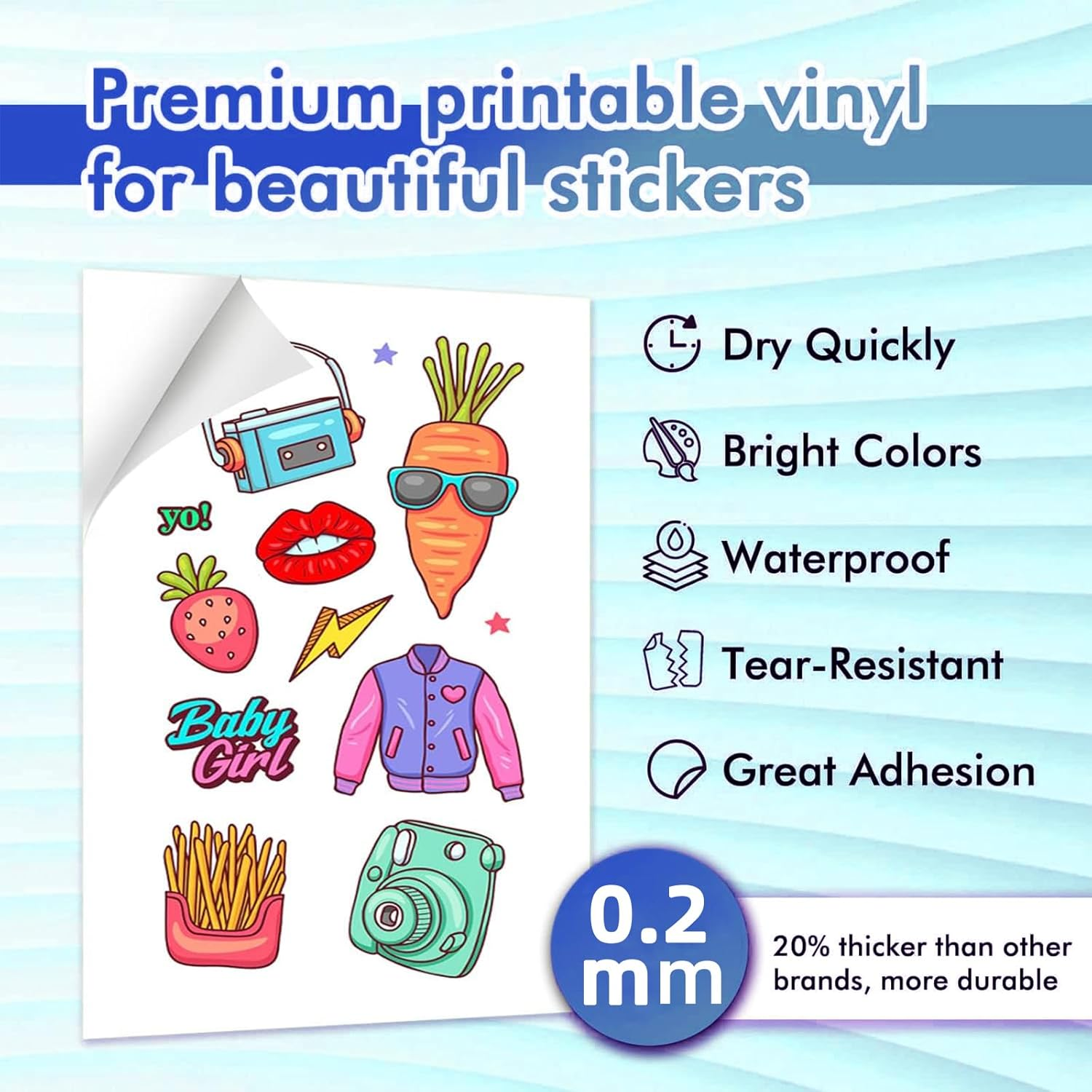 TOJUNE Printable Vinyl Sticker Paper for Inkjet Printer, A4-21X29.7 Cm - 8.27"X11.69", Waterproof, Arbitrary Cutting, Adhesive Backing, Stable Adhesion (White Glossy (20 Pcs)) image number 5