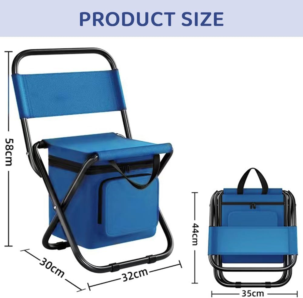 Folding Camping Chair with Cooler Bag &ndash; Portable Fishing Chair with Backrest & Organizer Pocket &ndash; Lightweight Outdoor Seat for Camping, Hiking & Hunting (Blue) image number 3