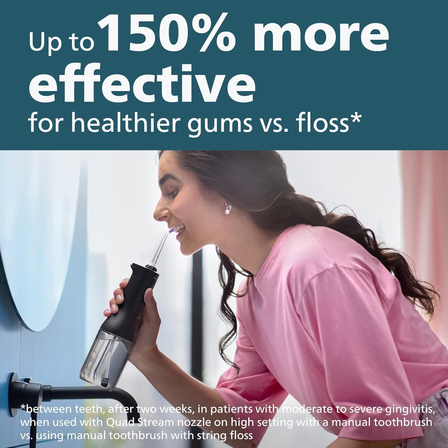 Philips Sonicare Cordless Power Flosser 3000, Oral Irrigator, 2 Flossing Modes, 3 Intensities, Quad Stream Technology for Fast and More Effective Flossing, Clean in 60 Seconds (Black), HX3826/33 image number 4