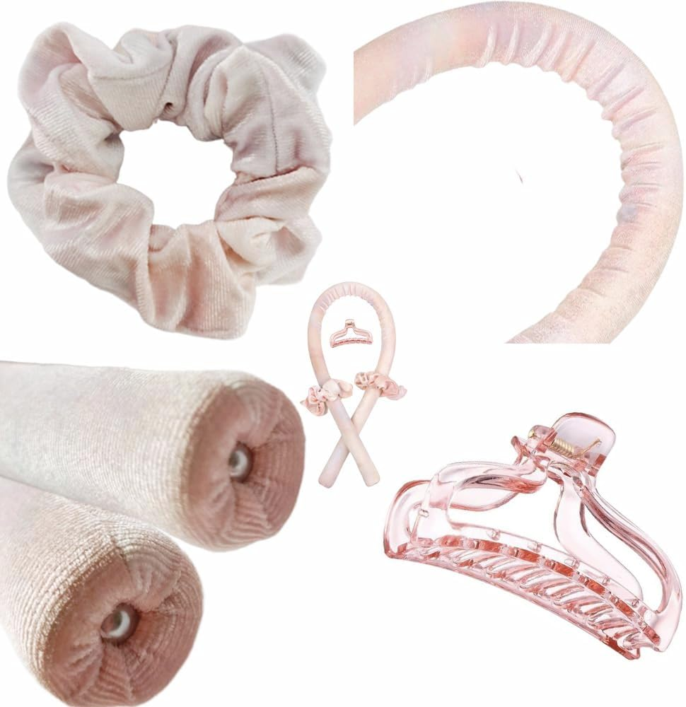 Overnight Curls, Overnight, Headband Curlers, Curls in Sleep, Heatless Curling Iron Headband, Silk Bands Hair, Curls Make Overnight Long Hair Ribbon - Light Pink image number 4