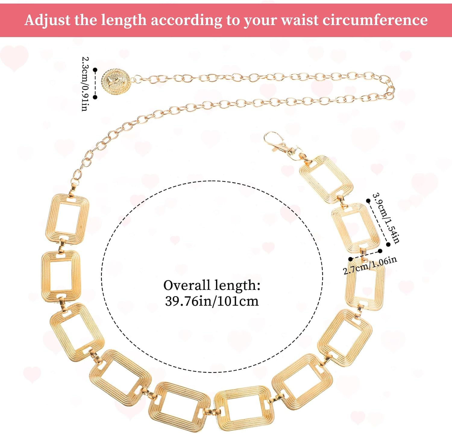 Chain Belt for Women Metal Waist Chain Chunky Belly Link Belt Thick Chain Belts Trendy Adjustable Waist Belts Gold Fashion Cute Body Chains for Girls Ladies Dresses Vest Jeans Pants Trousers image number 4