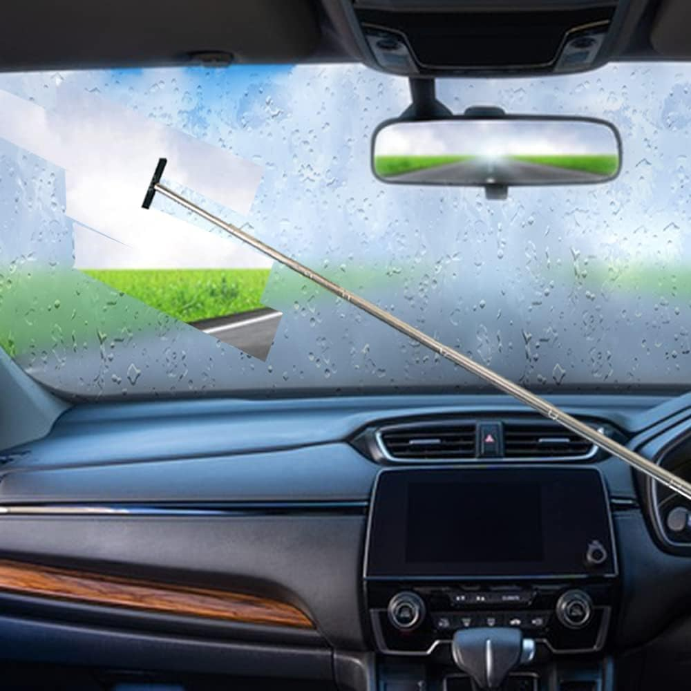 Car Rearview Mirror Wiper, Retractable Auto Glass Squeegee, Water Cleaner with Telescopic Long Rod, Portable Cleaning Tool for All Vehicles, Universal Automotive Accessories (Black) image number 4
