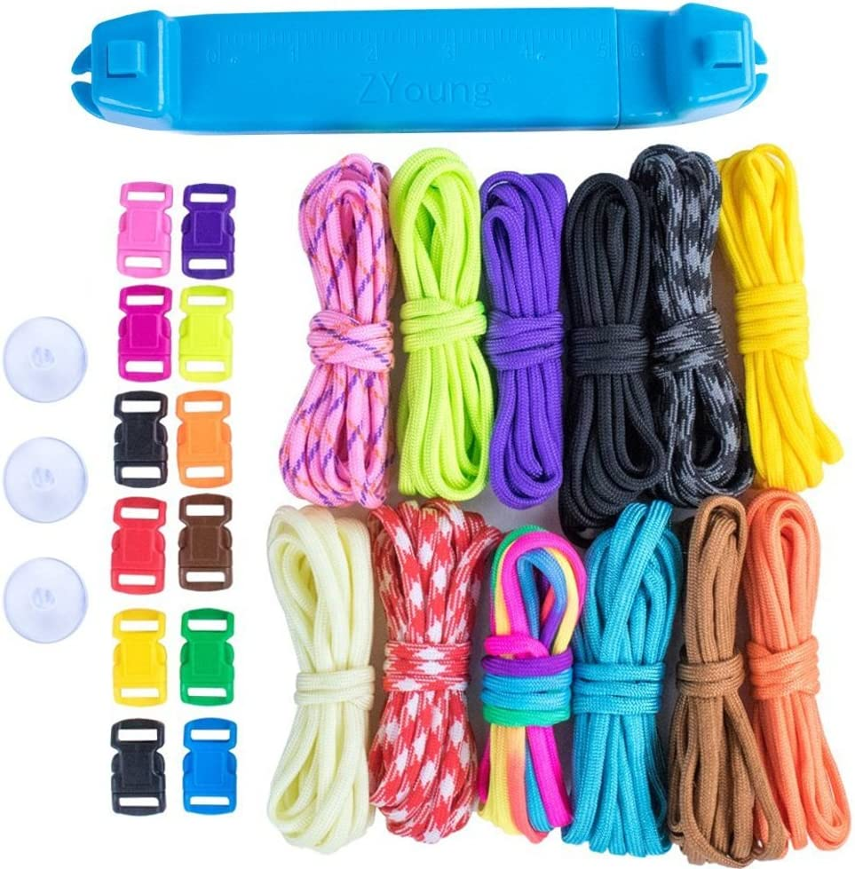 Paracord Parachute Cord Jig Bracelet Loom-Plastic Wristband Maker Paracord Brading Weaving Tool-Diy Craft Kit 12 Rainbow Color Cord & Buckles-Suctions to Table-Great for Beginner,Intermediate,Advanced image number 3