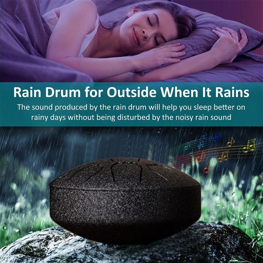 Rain Drum for outside Garden, 4 Inches 9 Notes Steel Tongue Chakra Drum Rain Chime Waterproof Musical Instrument for Garden, Mini Handpan Chakra Drum for Meditation, Yoga, Outdoor Relaxation (Blue)