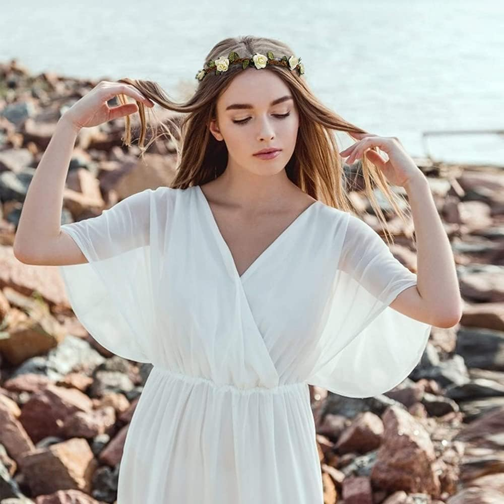 Ssyang Flower Wreath Flower Crown Headband, Pack of 12 Flower Crown Headband, Flower Crown, Hair Wreath Hair Band, Flower Crown Bride, Women Girls for Festival Party Wedding Beach image number 2