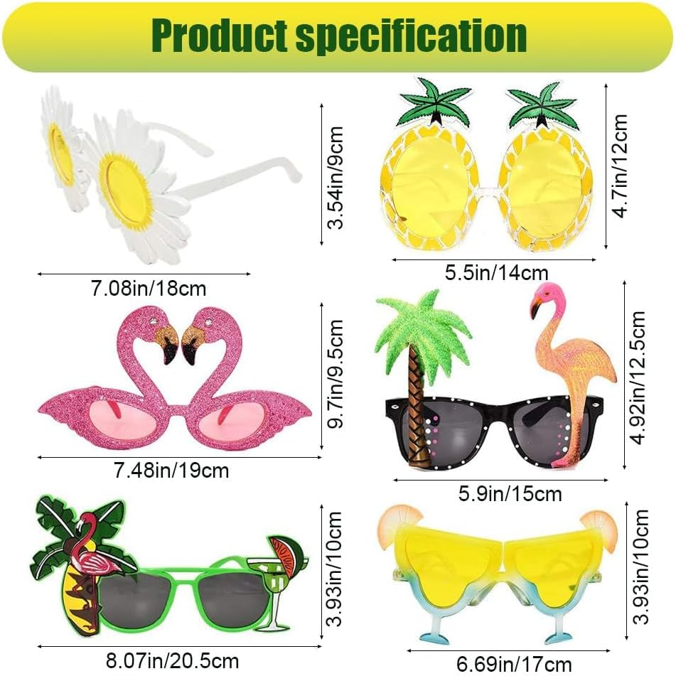 6Pcsparty Glasses Funny Glasses Novelty Party Sunglasses, Accessories Funny Sunglasses Beach Party Decors for Luau Party Supplies image number 2