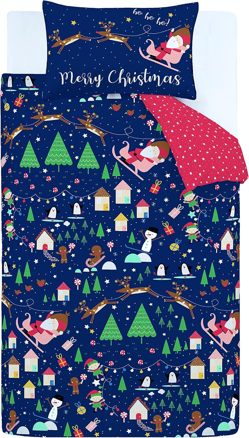 Catherine Lansfield Santas Wonderland Glow in the Dark King Duvet Set Navy BD/55525/W/KQS/NA image number 3