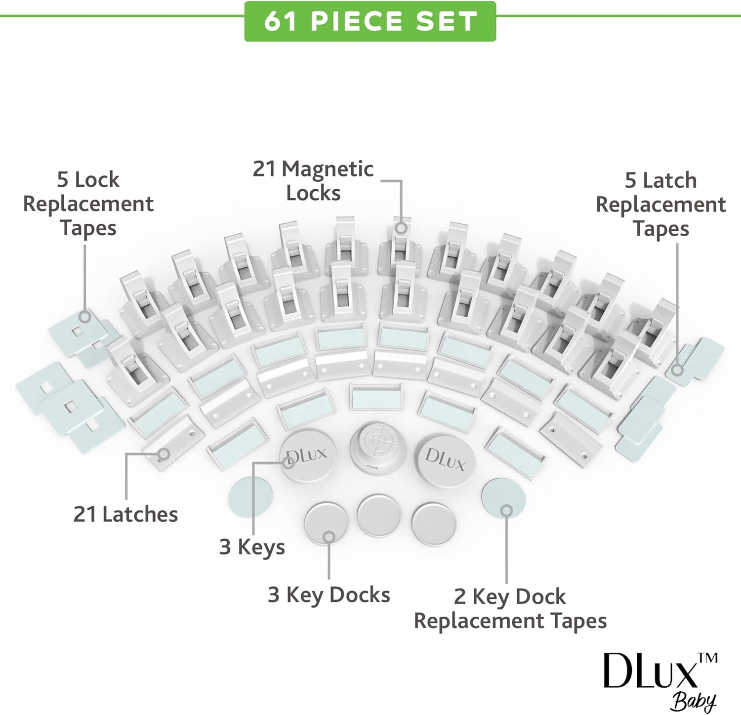 21 Magnetic Cabinet Locks 3 Keys, Child Safety 61-Piece Kit, Magnet Locks with New Upgraded Adhesive, Easy Installation, No-Drill Baby Proofing Locks to Childproof Cabinets & Drawers image number 3