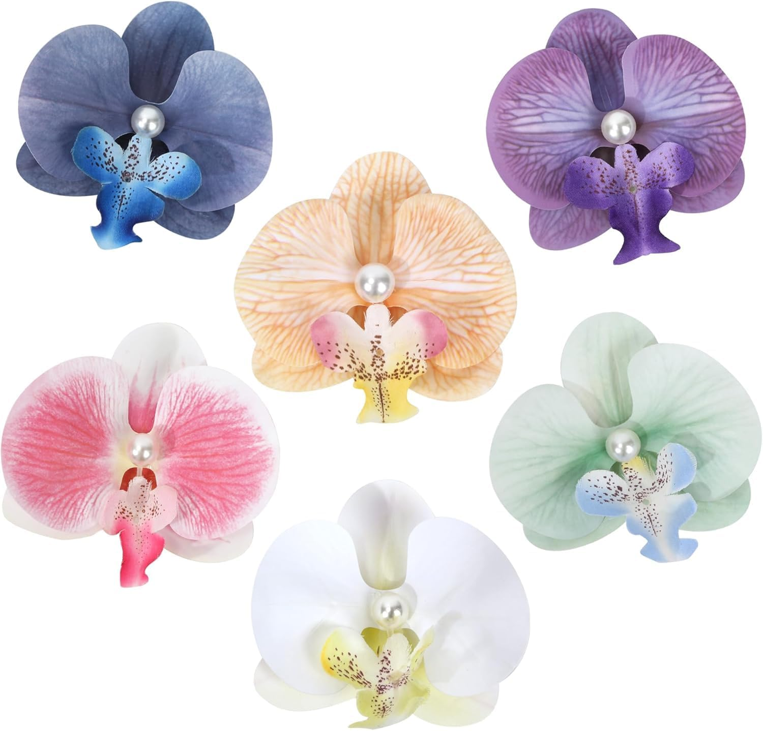 Bohemian Butterfly Orchid Hairpin, 6Pcs Big Chiffon Orchid Flower Hairpins,Tropical Flower Hair Clips, Phalaenopsis Hawaiian Orchid Artificial Large Bohemian Tropical Flower Hair Pins for Girls image number 4