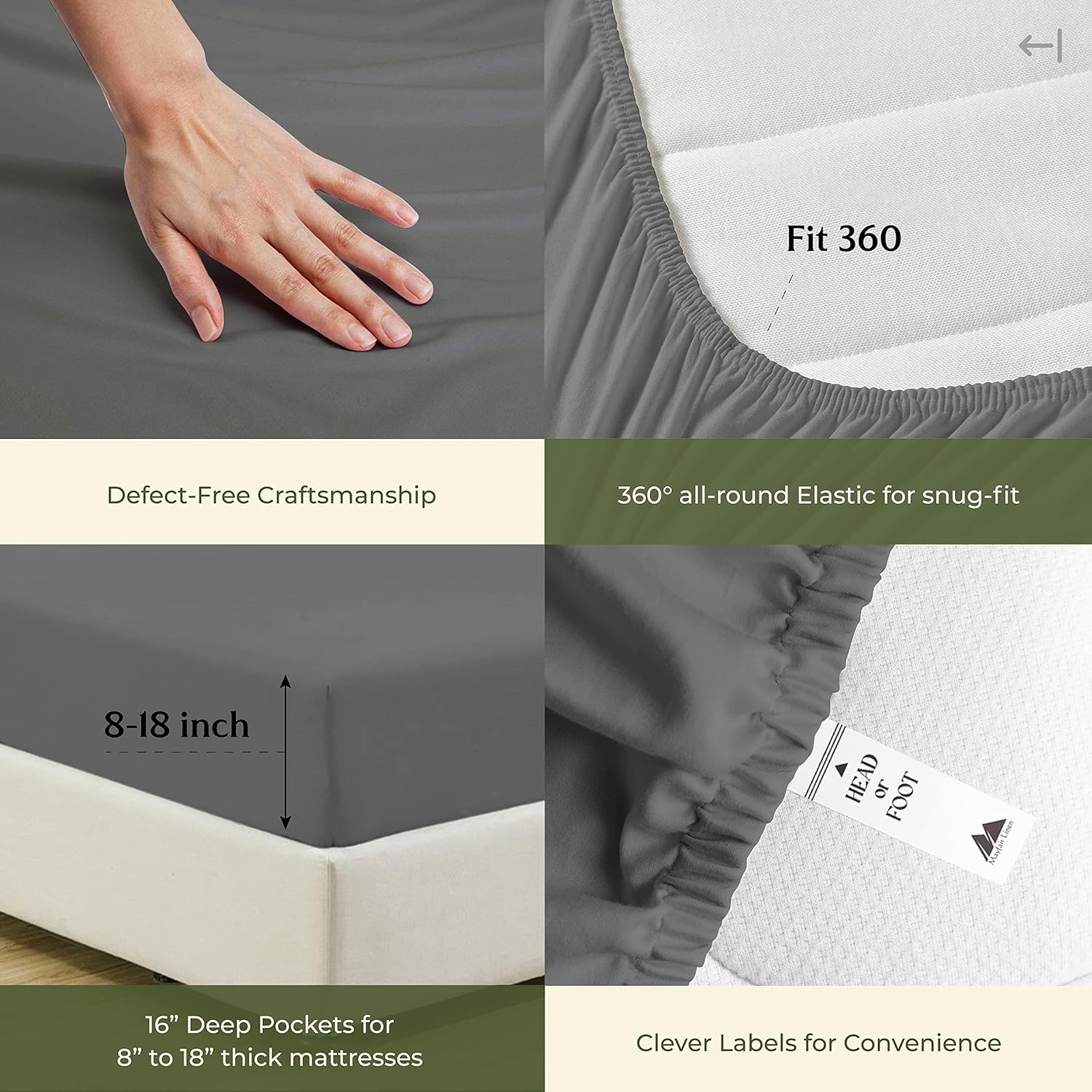 (Queen, Dark Grey) - Mayfair Linen Bedding Collection 600 Thread Count Bedspread 100% Egyptian Cotton Sheet Set Sateen Weave Deep Pocket Premium Quality Bedding Set Dark Grey Queen image number 2