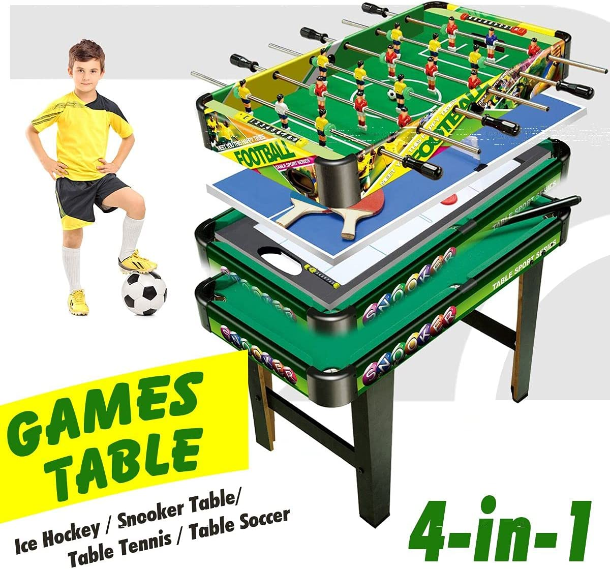 Multi Game Table 4-In-1 Family Entertainment Game Table with Air Hockey Pool Football Soccer Table Tennis Multi-Activity Combination Kids Game Table image number 1