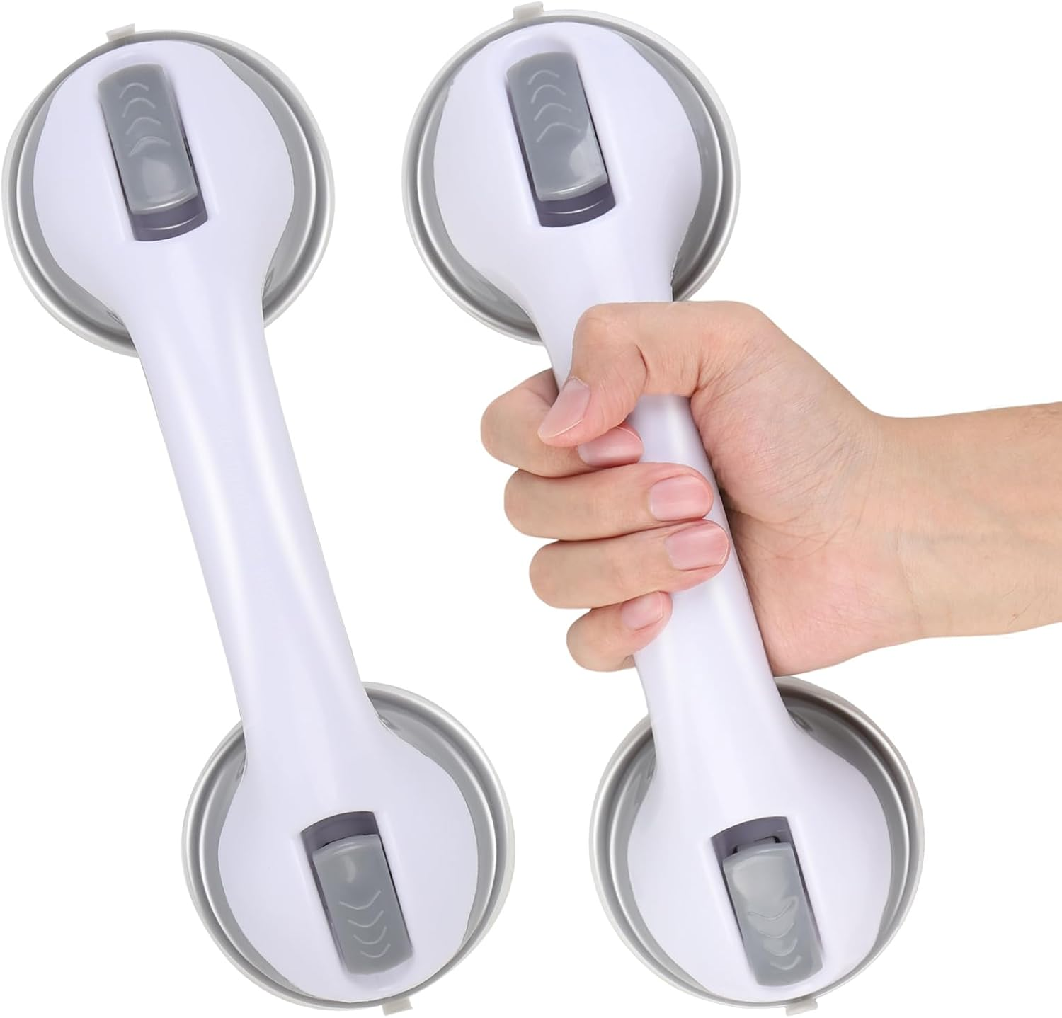 Gugxiom 10 Inch Shower Grab Handles,2 Pcs Grab Rails for Bathroom with Suction Cup,Shower Handles for Elderly Disabled Injured (Gray) image number 3