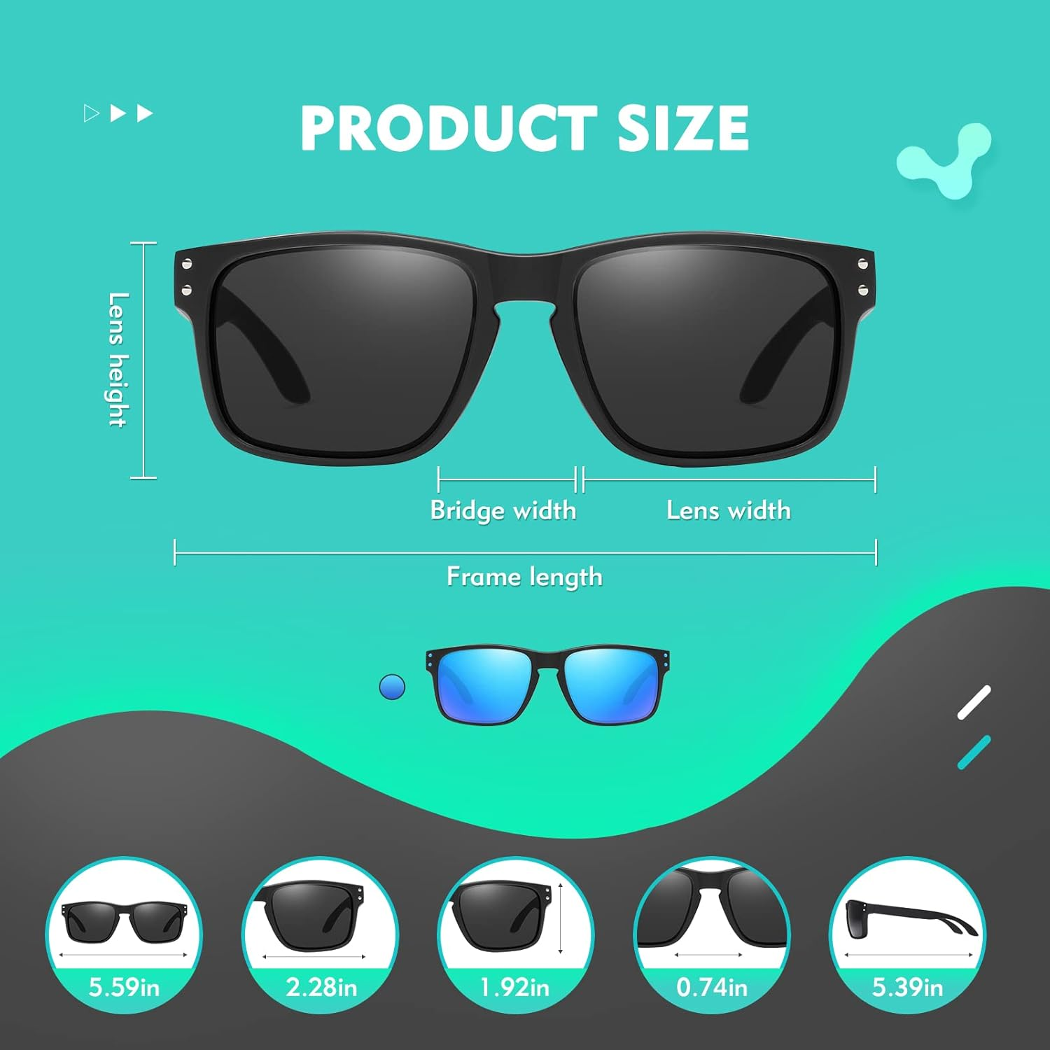 OJIRRU Polarized Sunglasses for Men Women 2 Pack Sports Sun Glasses Classic Rectangular Shades UV400 Protection for Men Women Sports Outdoor Driving Fishing Sunglasses image number 3