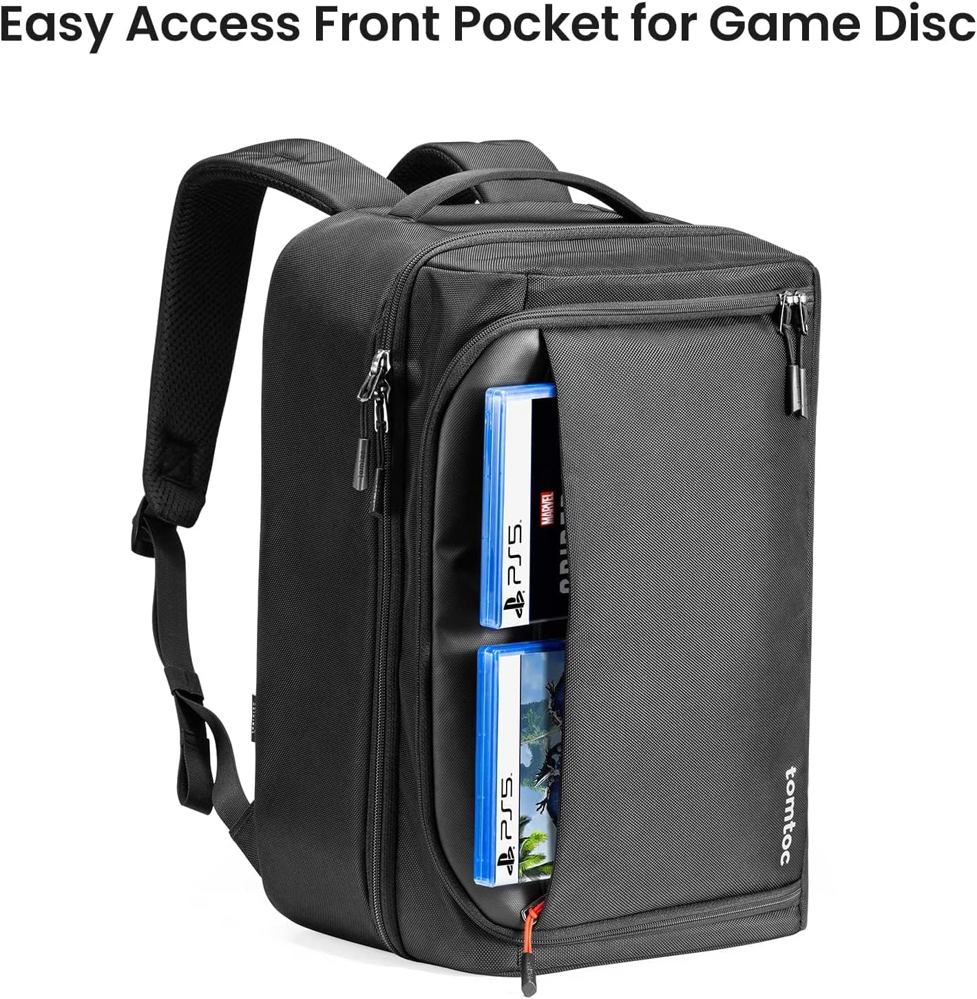 Tomtoc Travel Backpack for PS5 Console, Accessories, Protective Carrying Case Storage Bag Compatible with Sony Playstation 5 Console, Headset, 2 Game Discs, PS5 Controller, Charging Station image number 4