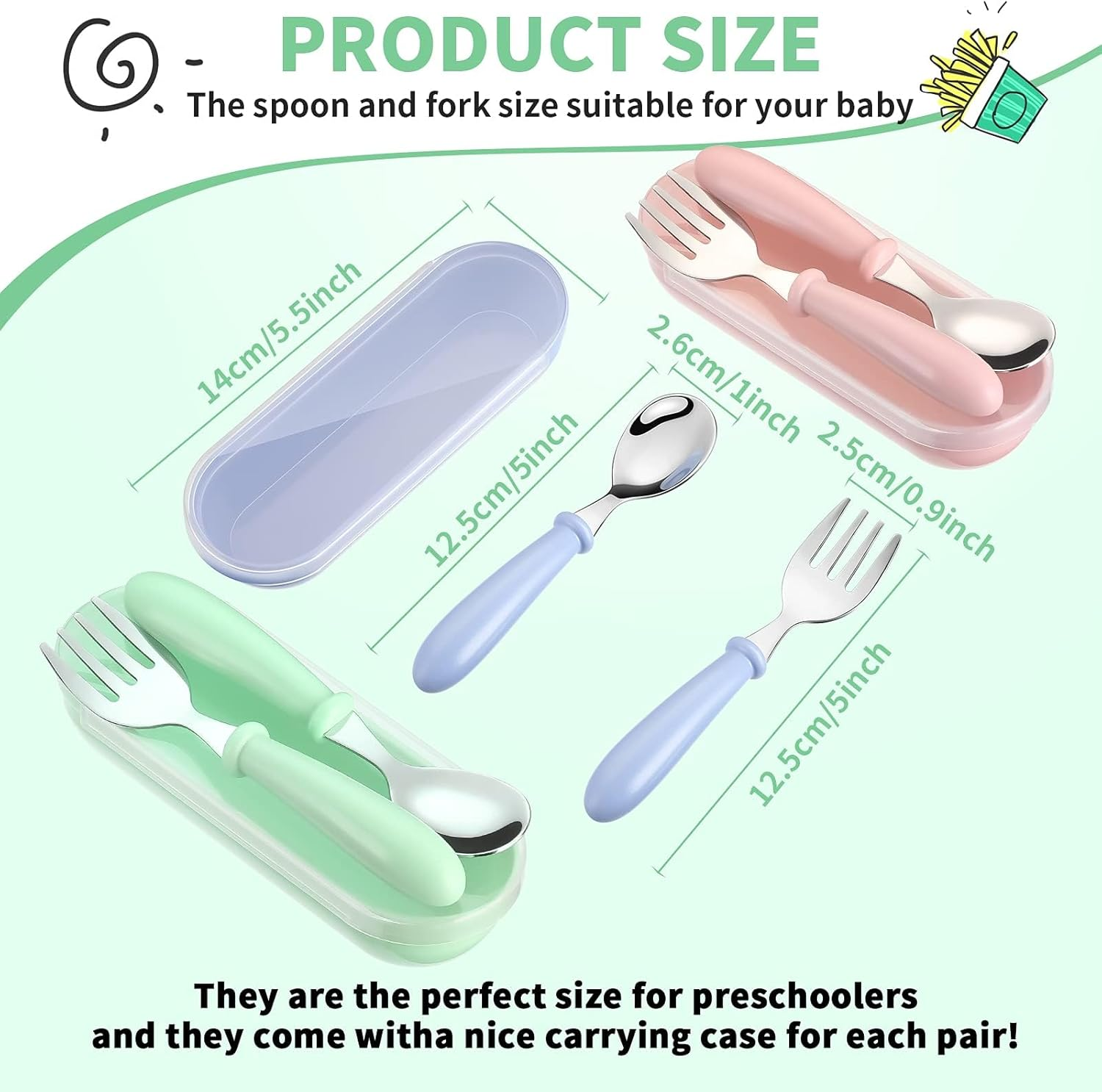 Jerssamy 9 Pieces Toddler Utensils Stainless Steel Fork and Spoon Safe Baby Silverware Set, Kid Safe Utensils Children'S Flatware Kids Cutlery Set with round Handle for Lunchbox (Blue, Green, Pink) image number 2