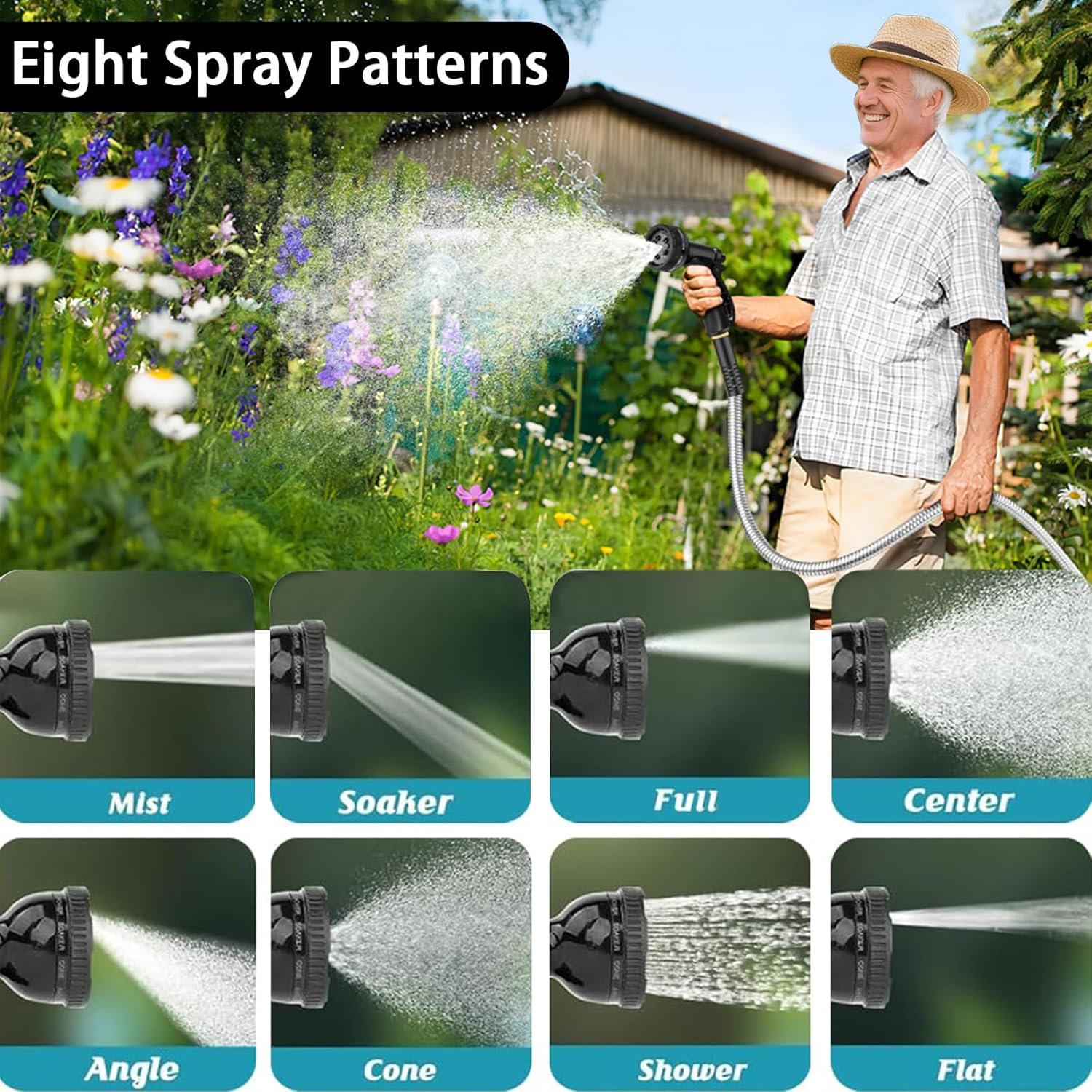 Blissora Stainless Steel Garden Hose, Leakproof Water Hose with Garden Nozzle Sprayer Anti-Rust Flexible for Outdoor, Car Wash, Yard, Lawn, 15M (50Ft) image number 6