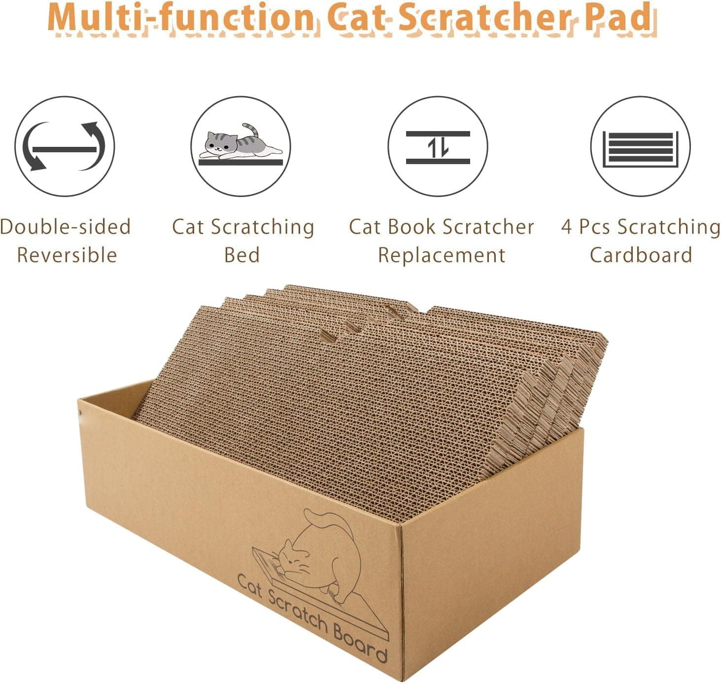 Cat Scratcher with Box,5 in 1 Reversible Cat Scratcher Cardboard, 5 PCS Corrugated Scratching Cat Scratch Pad Replace for Cat Book Scratcher, Corrugated Cardboard Scratching Lounge for Indoor Kitty to Rest and Play Kitty/Large Cats image number 4