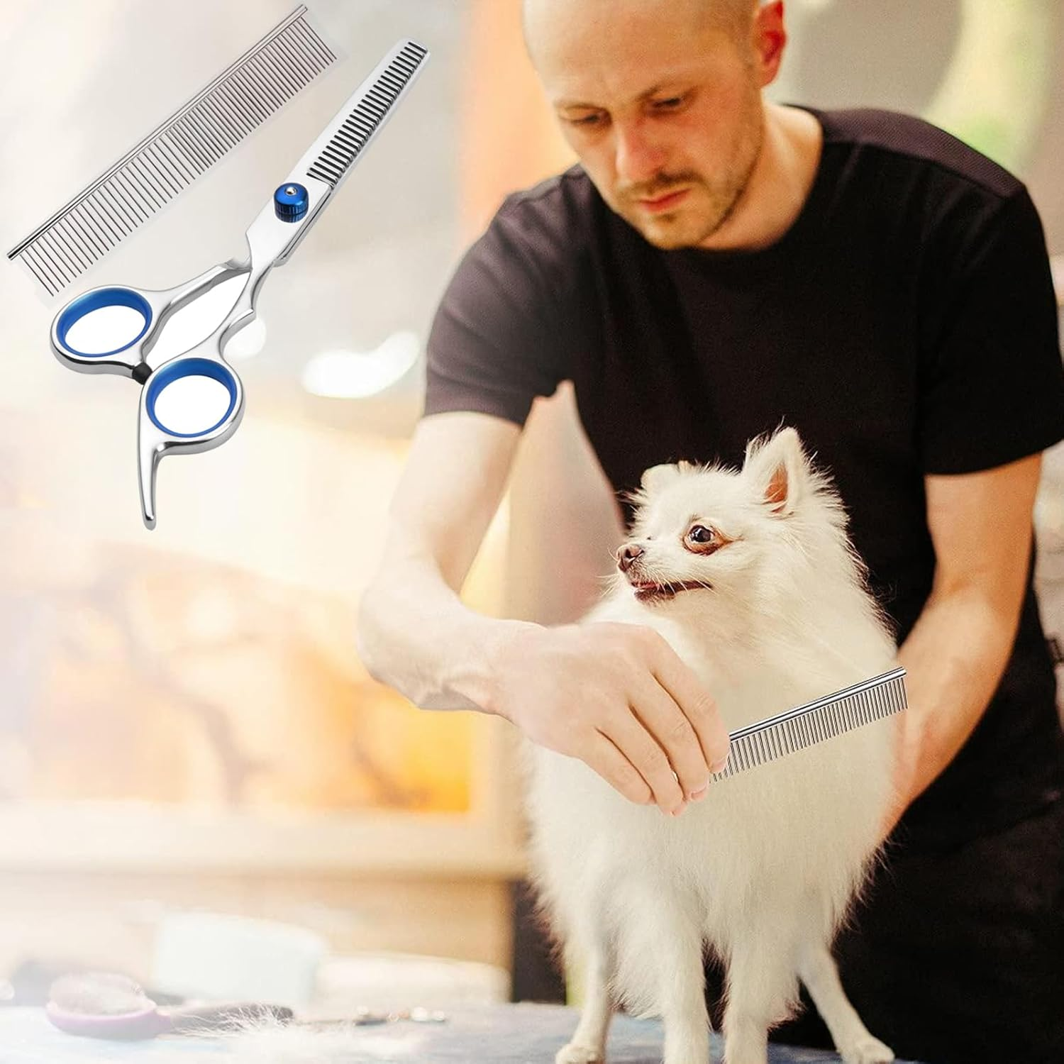 7-In-1 Dog Grooming Scissors Kit, Professional Dog Scissors with Safety round Tips, Stainless Steel Grooming Thinning Shears for Dogs Cat Pet image number 1