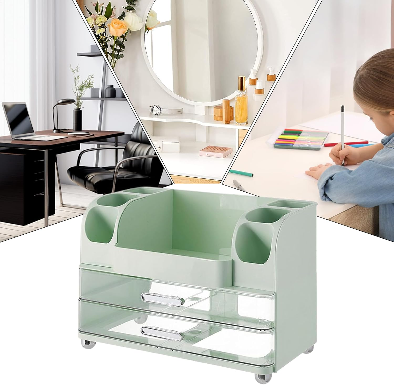 Vgvgaj Makeup Organizer - Cosmetic Tabletop Holder - Countertop Organizer with Drawer for Makeup Jewelry Toiletries Medicine Crafts Dresser Kitchen Bathroom - Green image number 5