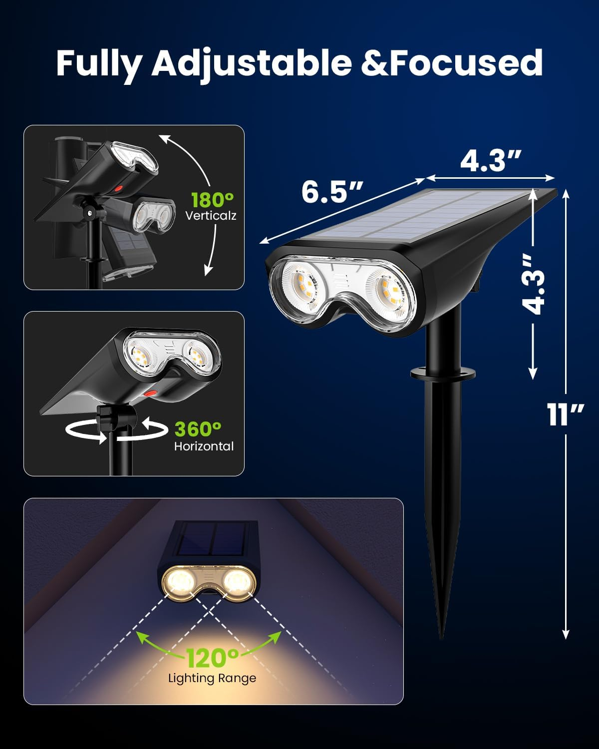 PATIOPIA Solar Spot Lights Outdoor, 2 Pack IP67 Waterproof 3 Lighting Modes Landscape Spotlights for Yard Garden Yard Pool Pathway Fence House Garage image number 5