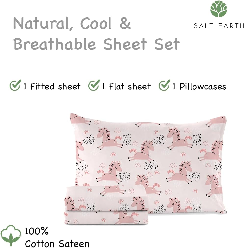 100% Cotton 210TC Salt Earth Kids Bedsheet, Twin Sheets Set for Toddler Bed, 3 Piece Bedding Set Including Flat Sheet, Fitted Sheet, and Pillowcase, Themed Cute Sheets for a Playful Kids Bed (Uni Fly)