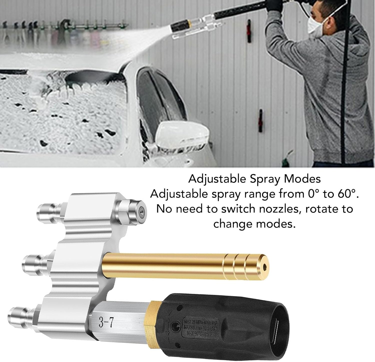 3 in 1 Pressure Washer Chemical Nozzle, Long Range Wash Nozzle for 3-7 GPM, Tip M5 Twist, 1000 to 6000Psi, 0 to 60&deg; Spray Pattern, 1/4In Quick Connect image number 4