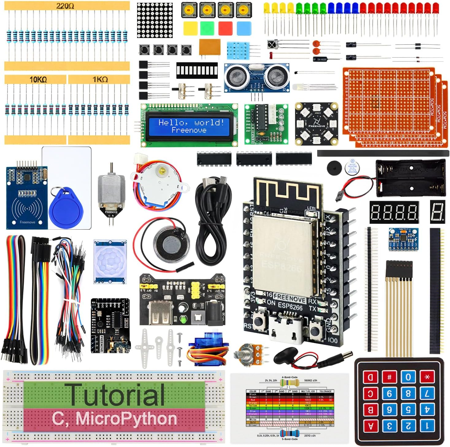 Freenove Ultimate Starter Kit for ESP8266 (Included), 32-Bit 160 Mhz Mini Microcontroller, Onboard Wi-Fi, Python C Java, 715-Page Detailed Tutorial, 218 Items, 109 Projects
