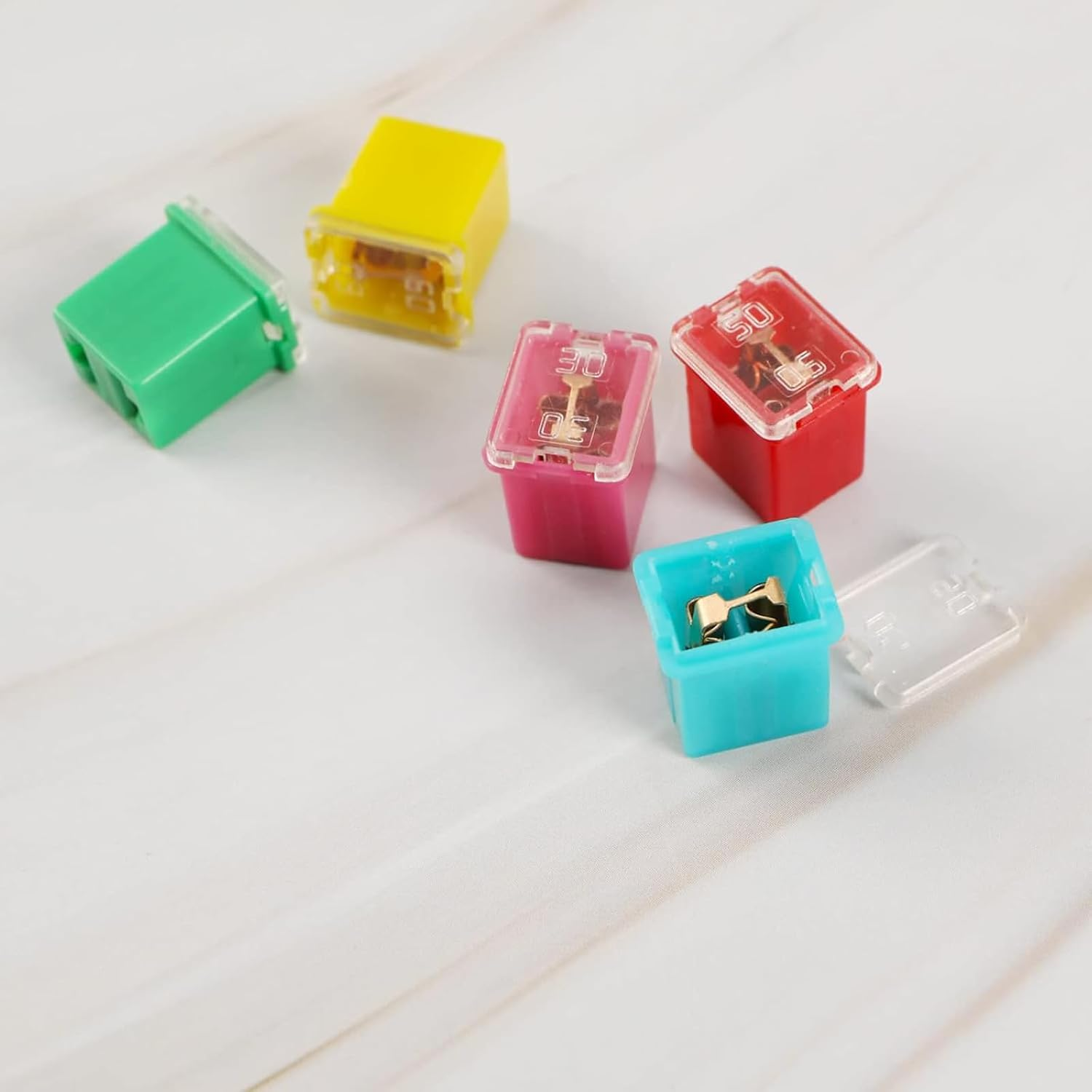 Qioon 10 PCS Car Fuse Assortment Kit, 20A 30A 40A 50A 60A, Tall and Short Box-Shaped Mini Fuses, Replacement Fuses for Car, RV, Truck, Motorcycle, Boat