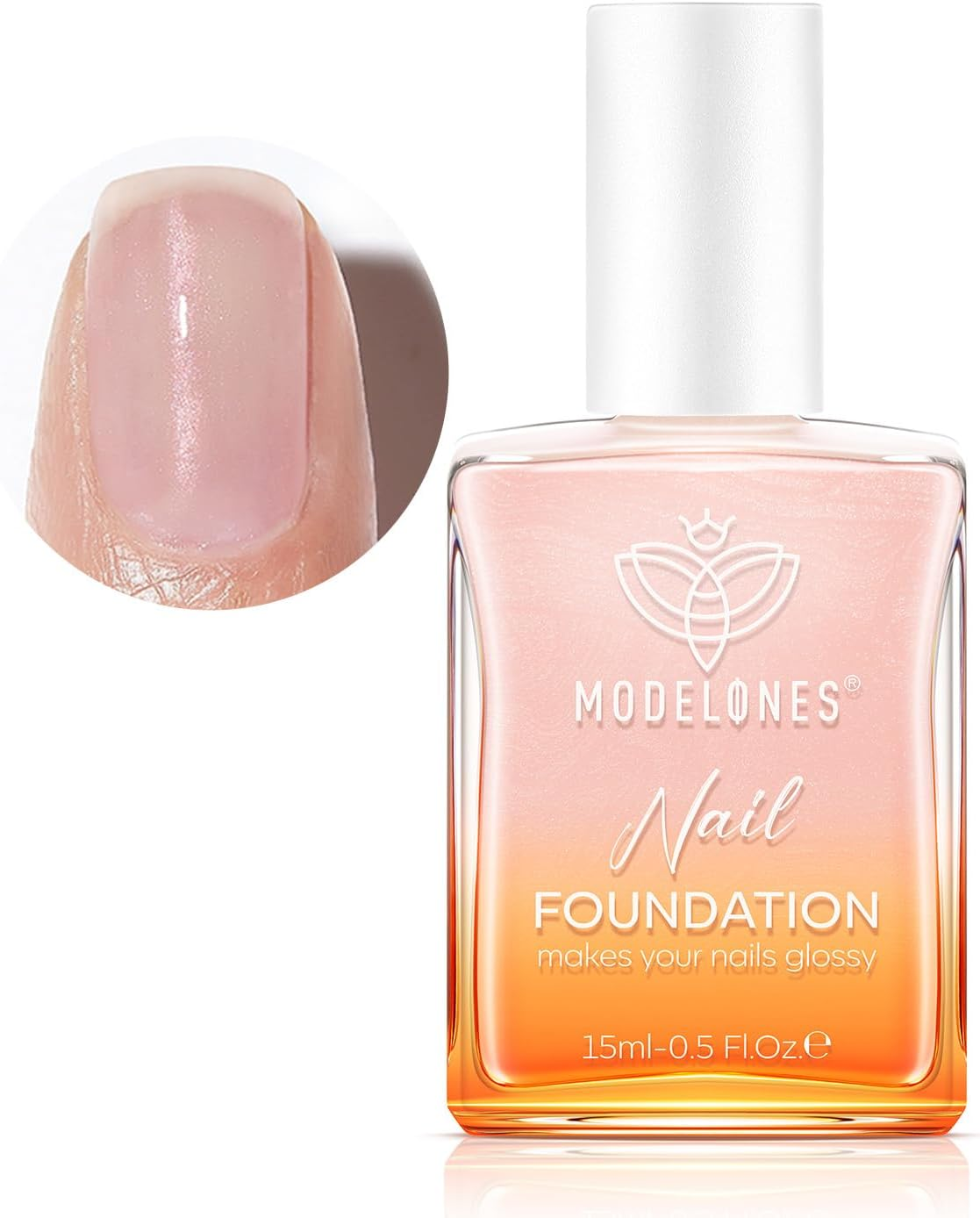 Modelones Nail Strengthener, Iridescent Pink Nail Natural Concealer Foundation Polish Air Dry Nail Growth Polish for Damaged Nails Imperfection Masking Gifts for Women 15Ml image number 4