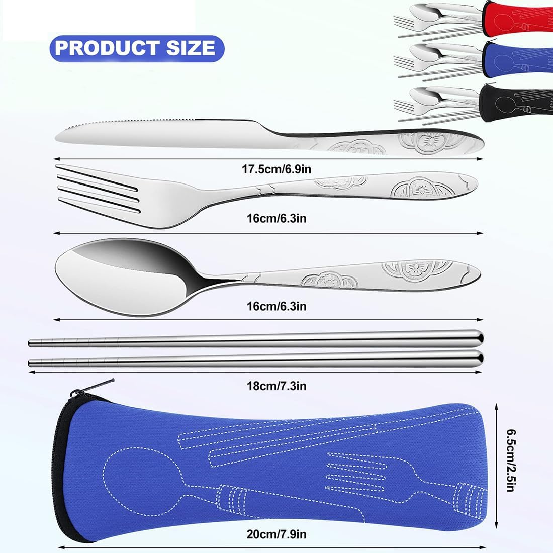 12 Pieces Portable Cutlery Set, 3 Pack Reusable Flatware Sets Knife, Fork, Spoon, Chopsticks, Stainless Steel Tableware Dinnerware with Carrying Case for Camping Picnic Working Hiking image number 1