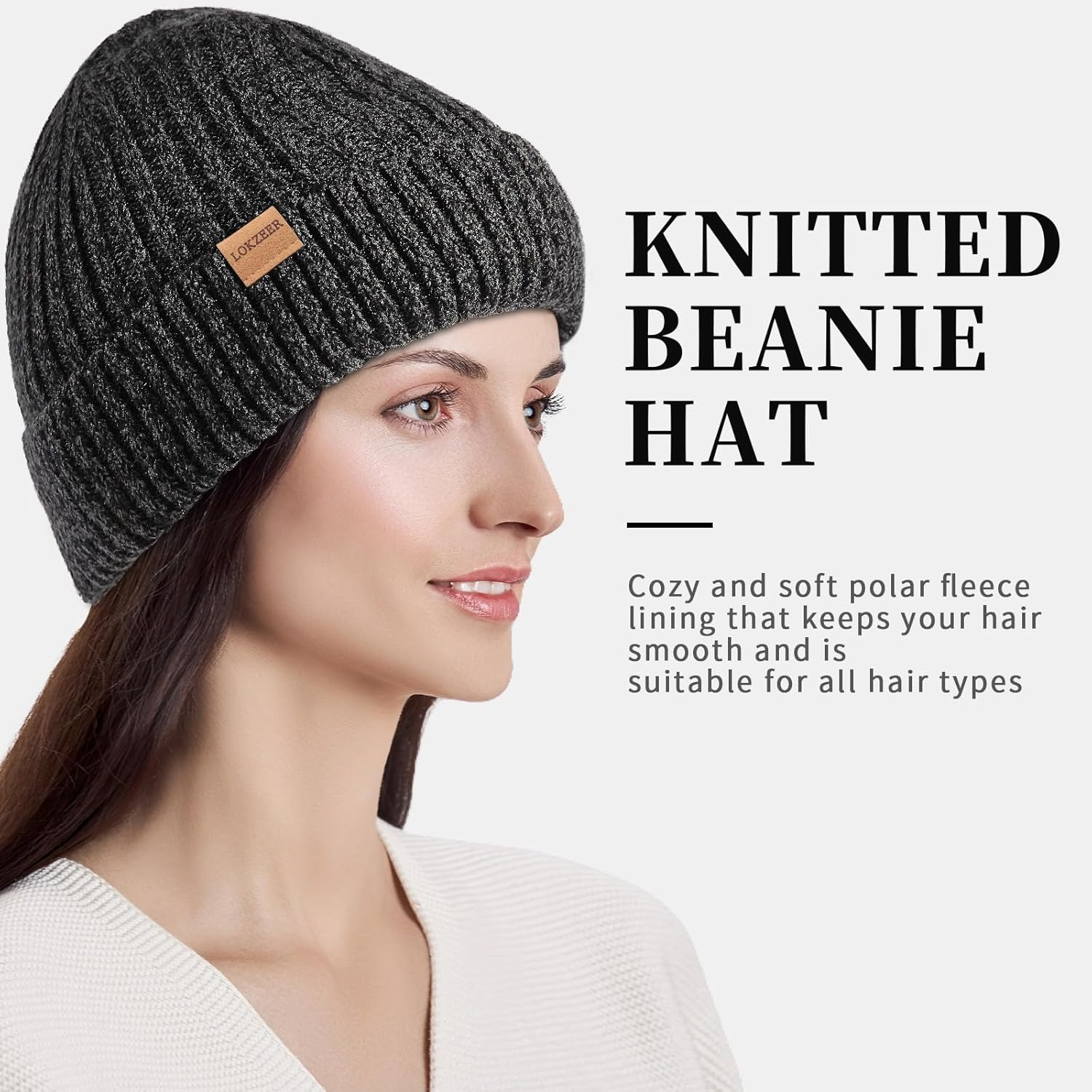 LOKZEER Winter Beanie Hat for Men and Women: Warm Knit Skull Hat with Thermal Thick Polar Fleece Lining Snow Cap Winter Gifts for Family and Friends image number 3