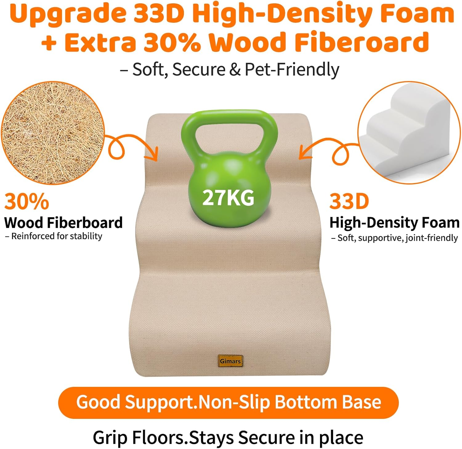 Gimars 3-Step Dog Stairs Beige image number 5