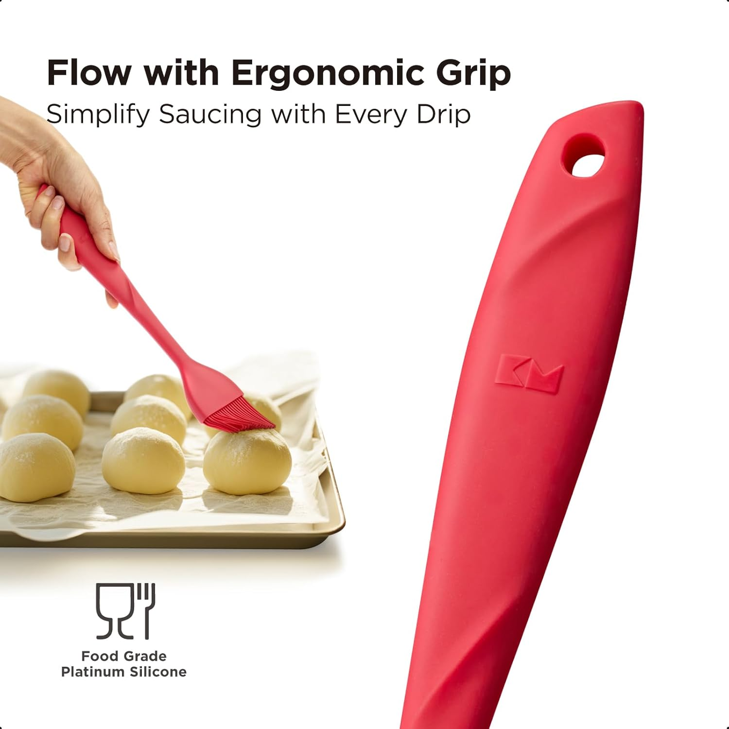 Kitchen Mama WALTZGRIP Platinum Silicone Basting Pastry Brush: Set of 2 Heat-Resistant for Cooking, Baking, Pastries, Grilling, Spreading Oil, Butter, BBQ Sauce, Eggs. Dishwasher-Safe (Red) image number 3