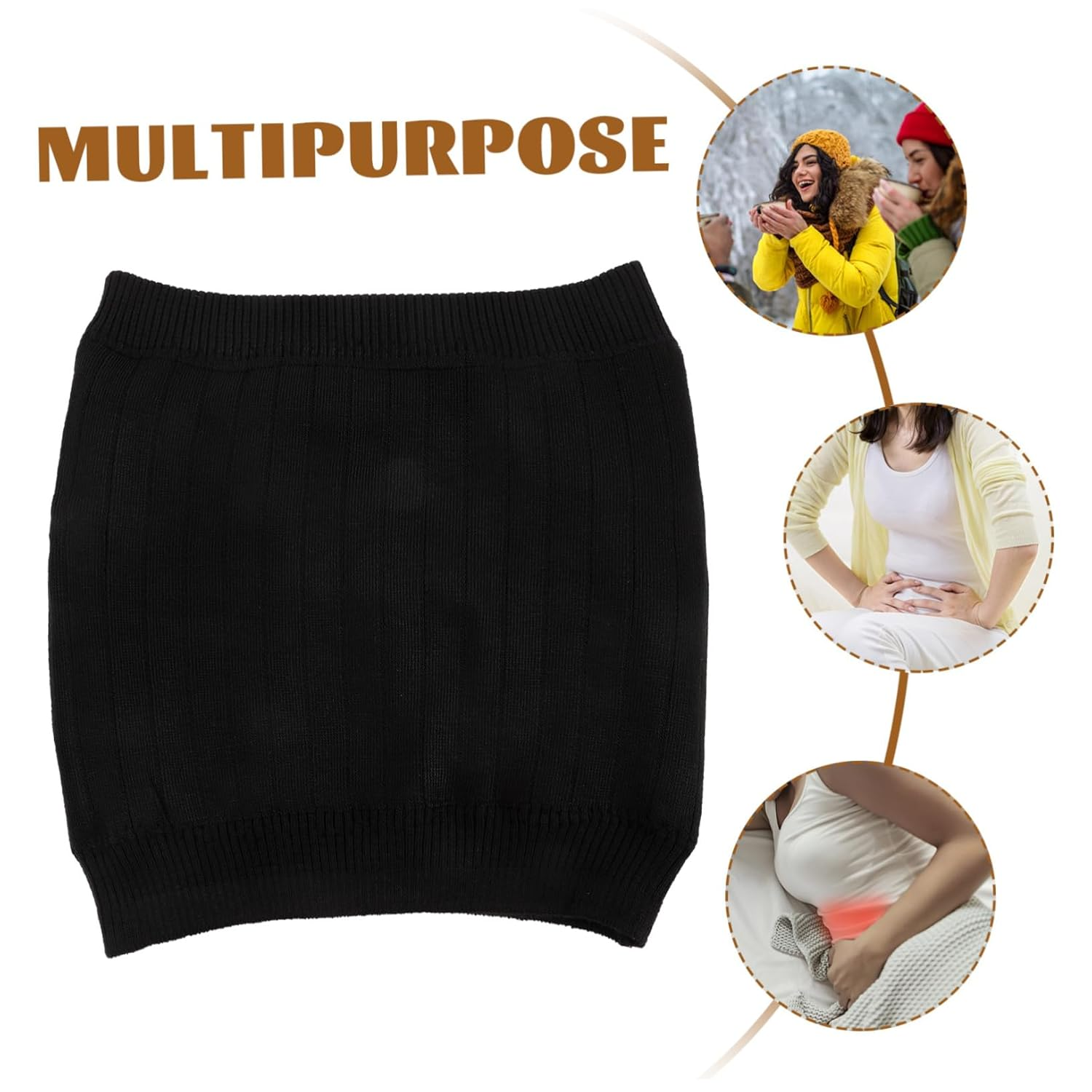 360&deg; Lambswool Waist Belt, Thickened Winter Waist Support Wear-Resistant Soft Fleece, Black Household Kidney Band for Cold Protection and Stomach Warming, Unisex Daily Use image number 5