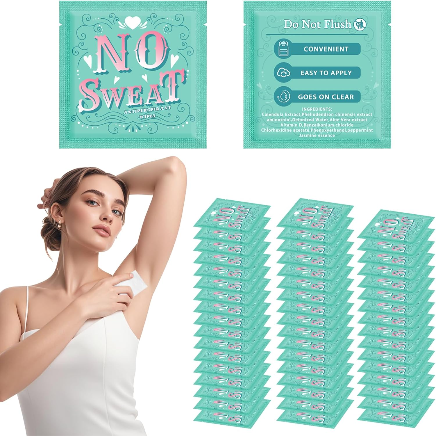 EDTOY Body Wipes 50 Pieces of Antiperspirant Deodorant Wipes and Travel Deodorant Individually Wrap Hypoallergenic Mini Deodorant Underarm Sweating and Travel to Clean Skin for Female Male Teenagers (50) image number 3