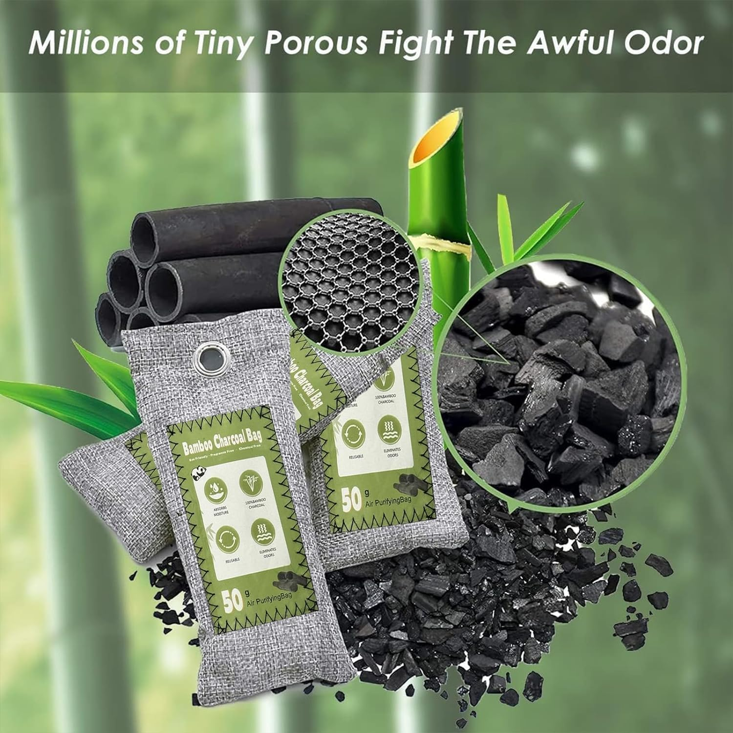 Bamboo Charcoal Air Purifying Bags, 16 Pack(16&times;50G), Charcoal Bags Odour Eliminator, Nature Fresher Charcoal Odor Absorber Bags, Charcoal Odor Absorber for Home, Car, Closet, Shoes, Car