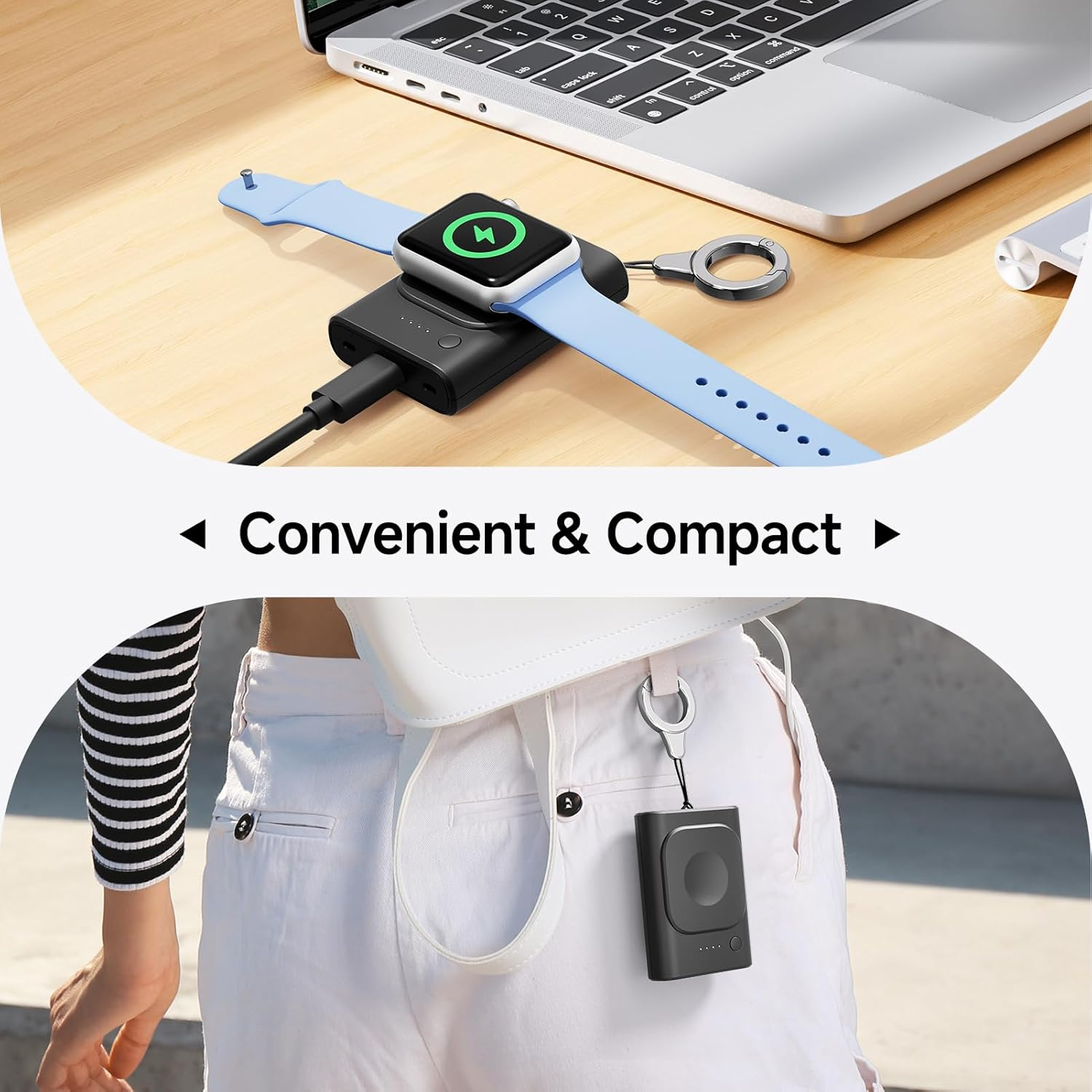 Lequiven 1800Mah Portable Watch Charger for Iwatch 9/8/7/6/5/4/3/2/1/SE, Power-Bank for Iwatch, Magnetic Charger for Apple Watch, with Keychain for Travel image number 5