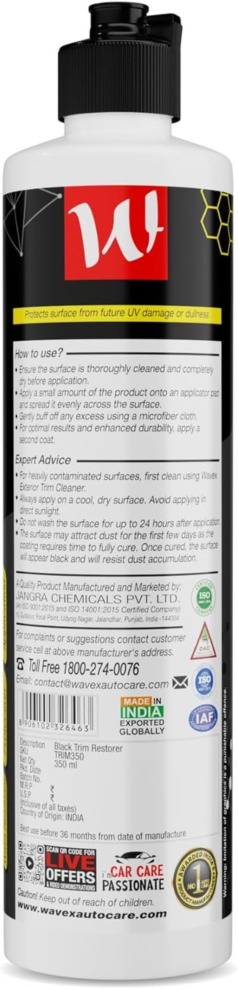 Wavex Black Trim Renew plus with Applicator Pad | 350Ml Plastic & Rubber Restorer | Revives Faded Exterior Trim & Bumper | Long Lasting UV Protection image number 3