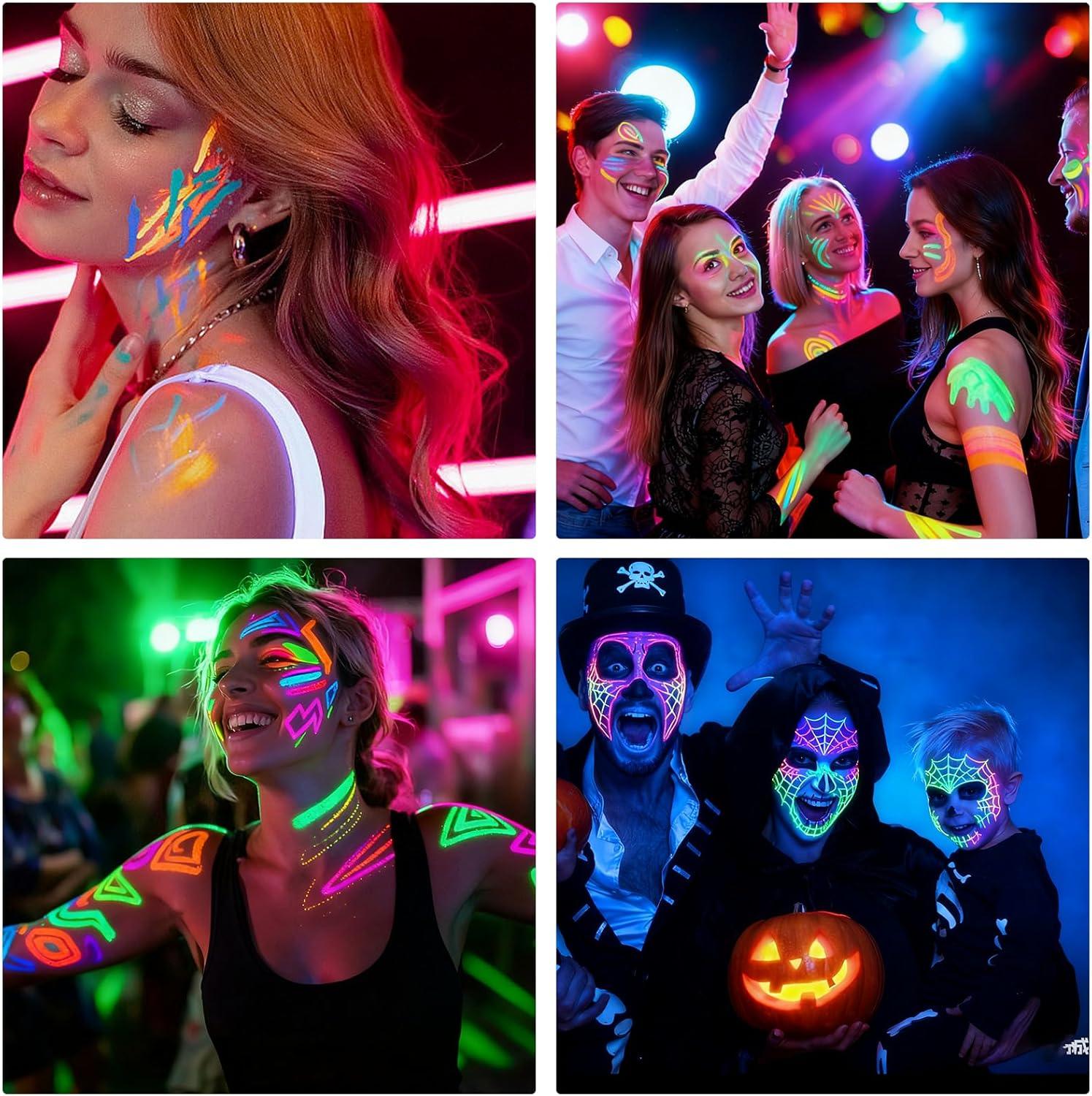 12 Color Glow Face Paint， Glow in the Dark Body Painting Kit under UV and Black Light Makeup Non-Toxic for Halloween Masquerades Easter Festivals Party Supplies image number 5
