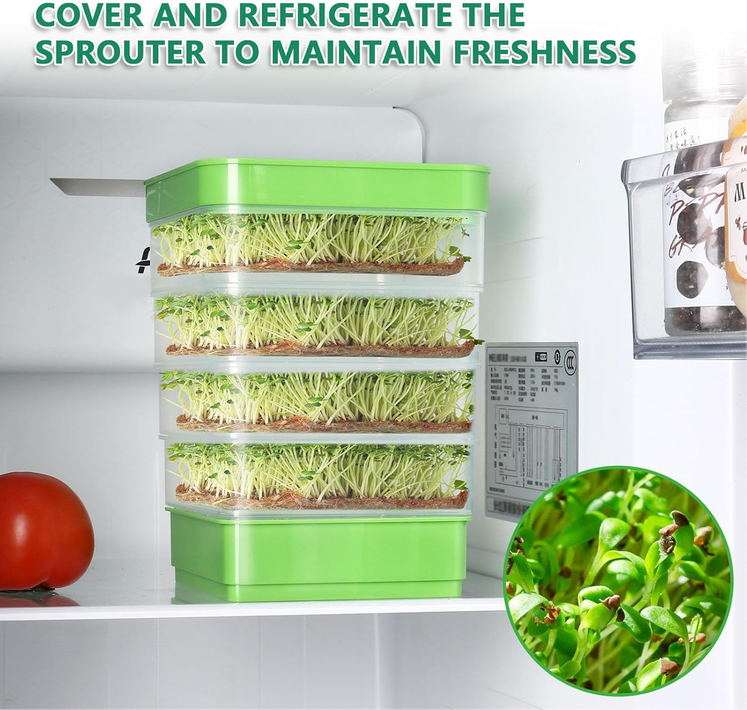 Stackable Sprouter Kit 4 Tier, Seedling Starter Tray with Lid, Wheatgrass Seeds Grower Storage Trays, Microgreens Growing Trays Nursery Tray Seed Germination Tray (With Sunshade) image number 2