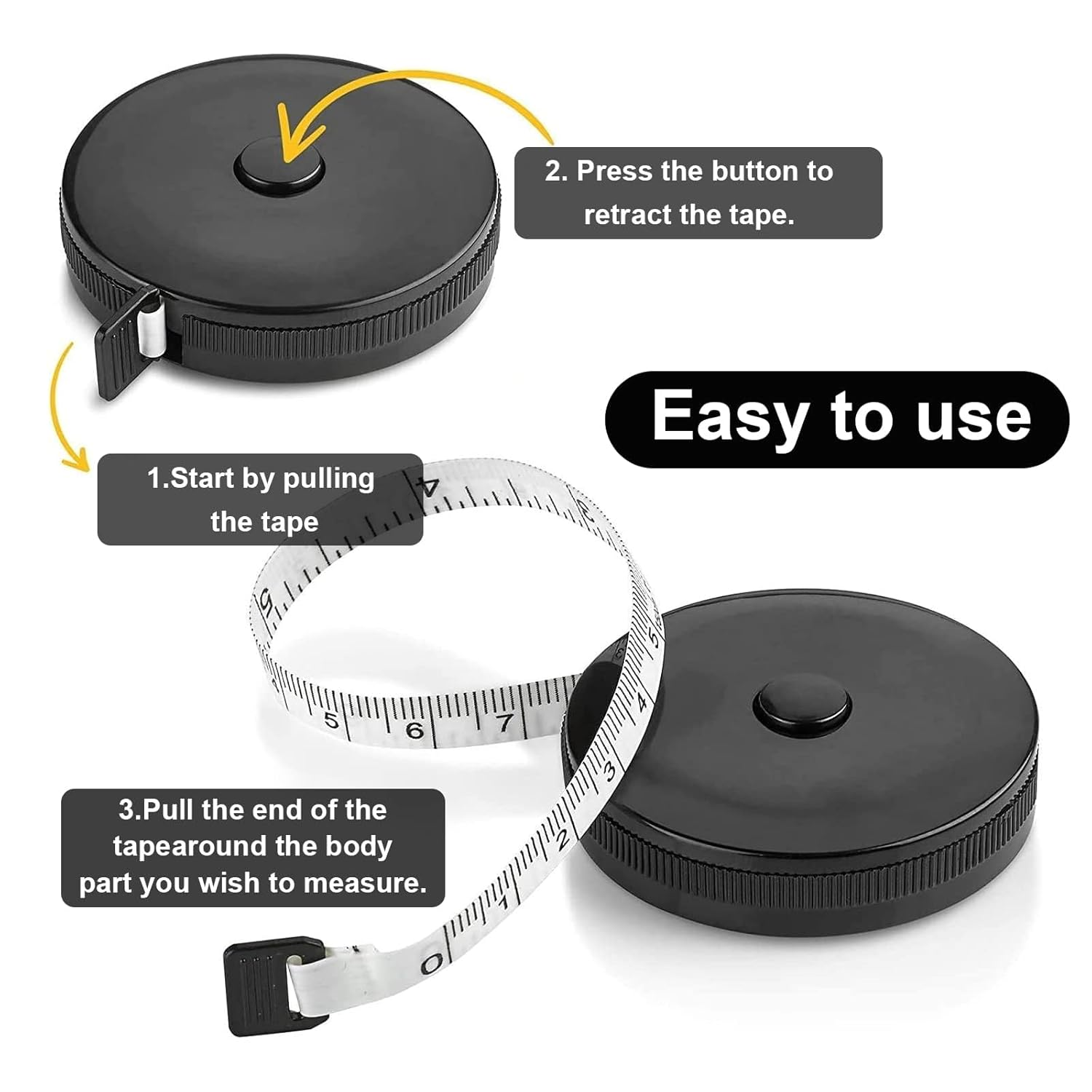 Tape Measure for Body Measuring Tape, 2 Pcs Sewing Measuring Tape, Retractable Measurement Tape for Body, Tailor, Sewing, Craft, Cloth (Black,White)