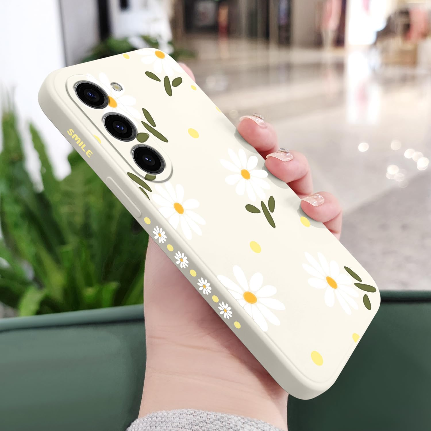 LEECG for Samsung Galaxy S23 Case, Butterfly Flowers anti Slip Shockproof Soft Silicone Protector Phone Cover for Galaxy S23, Daisy Rice White image number 5
