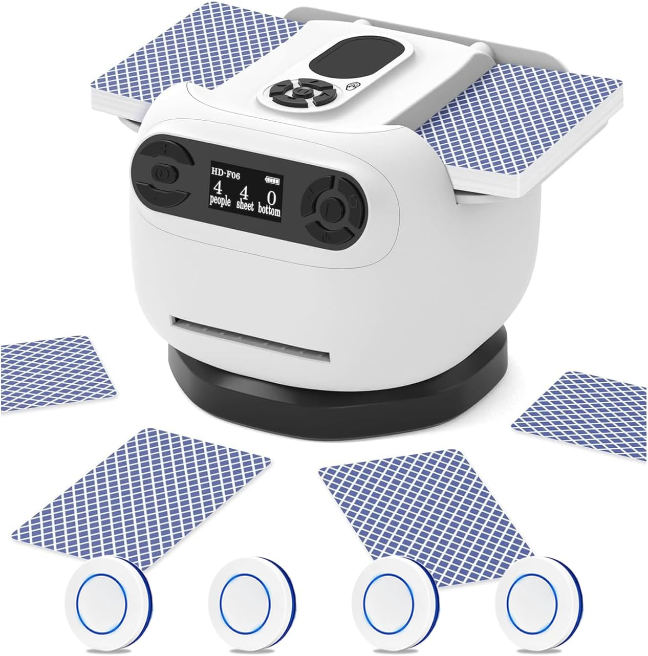 Quintin 2-In-1 Automatic Card Shuffler and Dealer with 360&deg; Omnidirectional Dealing, Multi-Size Card Compatibility, Low Noise Turbo Shuffling, Portable for 8 Players, 2025 Version (White) image number 4