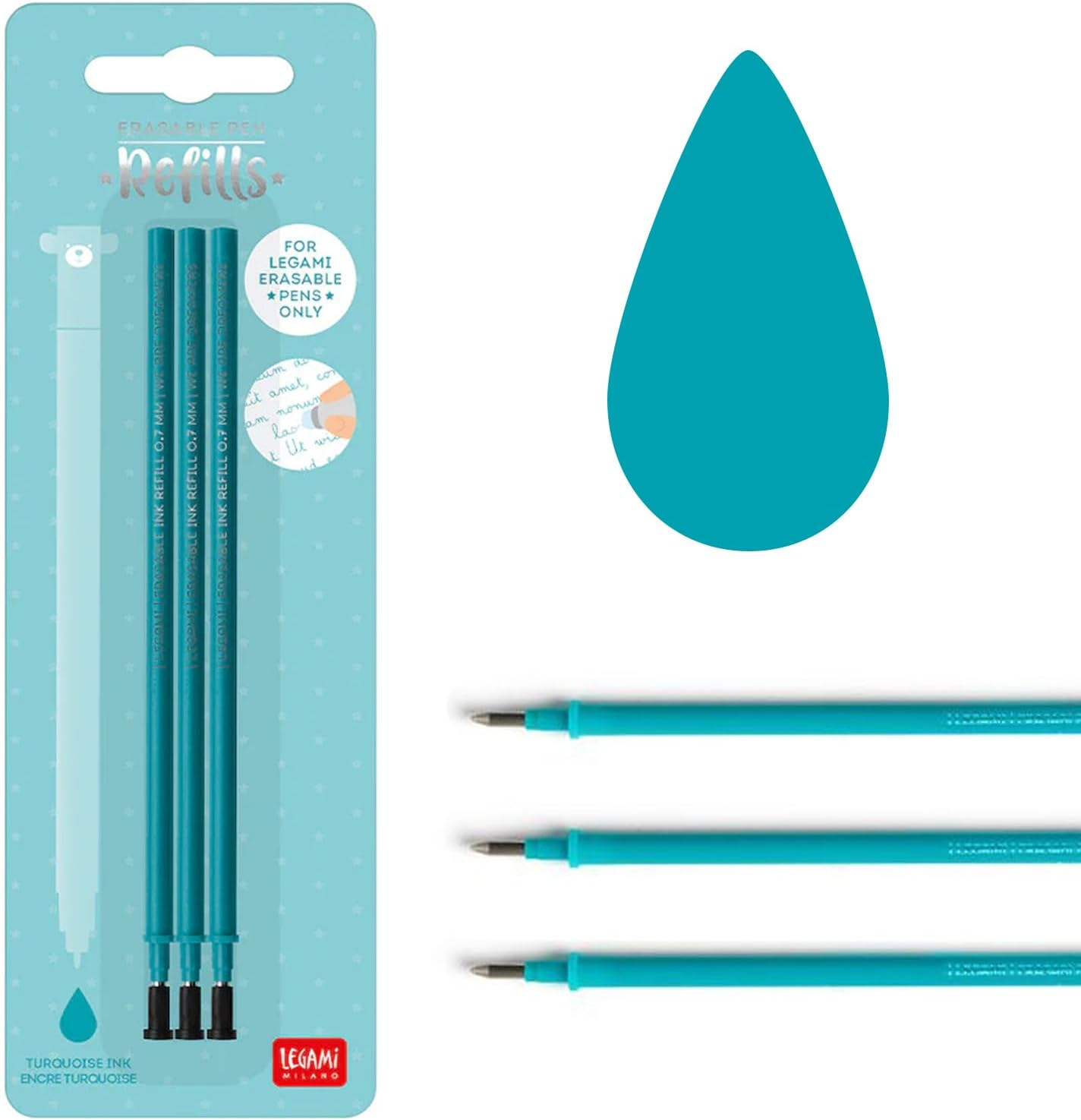 Legami 3 X Turquoise Blue Erasable Pen Refills