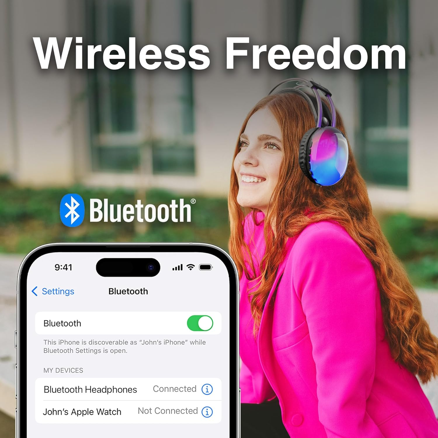 Laser RGB Wireless Bluetooth Headphones, RGB Lighting, 6 Hrs Playtime, Adjustable Headband - Supports AUX & Micro SD, USB C Charging - Compatible with Smartphone, Tablet, Laptop, MP3 Player image number 4