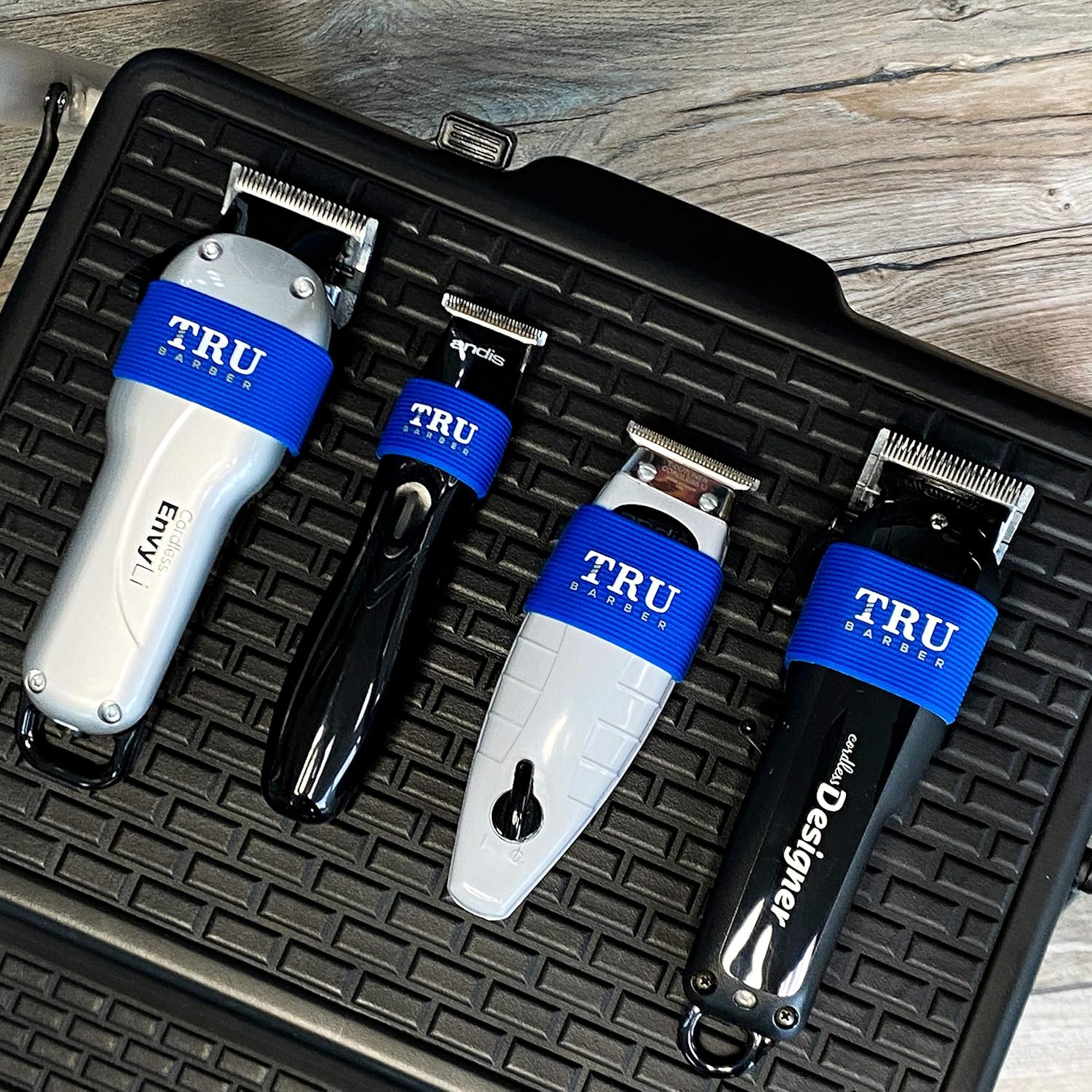 TRU BARBER Clipper Bands 4 PCS Sleeve for Barbers, Non-Slip, Heat Resistant Barber Tools (Blue) image number 1